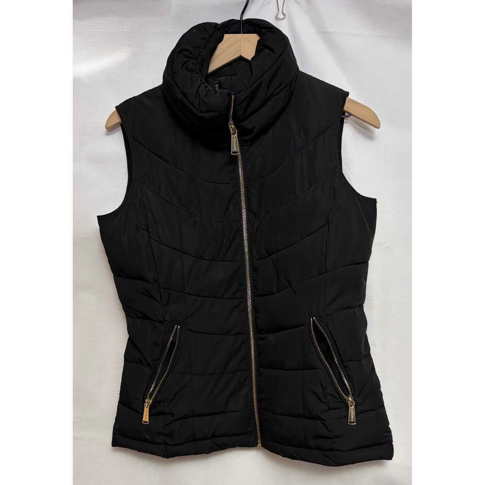 Calvin Klein Puffer Vest Womens XS Black Excellent Gold Zip Quilted Outerwear